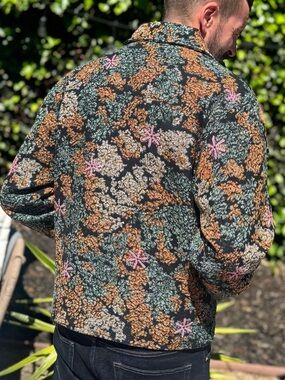 Tapestry Floral Cropped Jacket, Vintage Streetwear Statement Coat